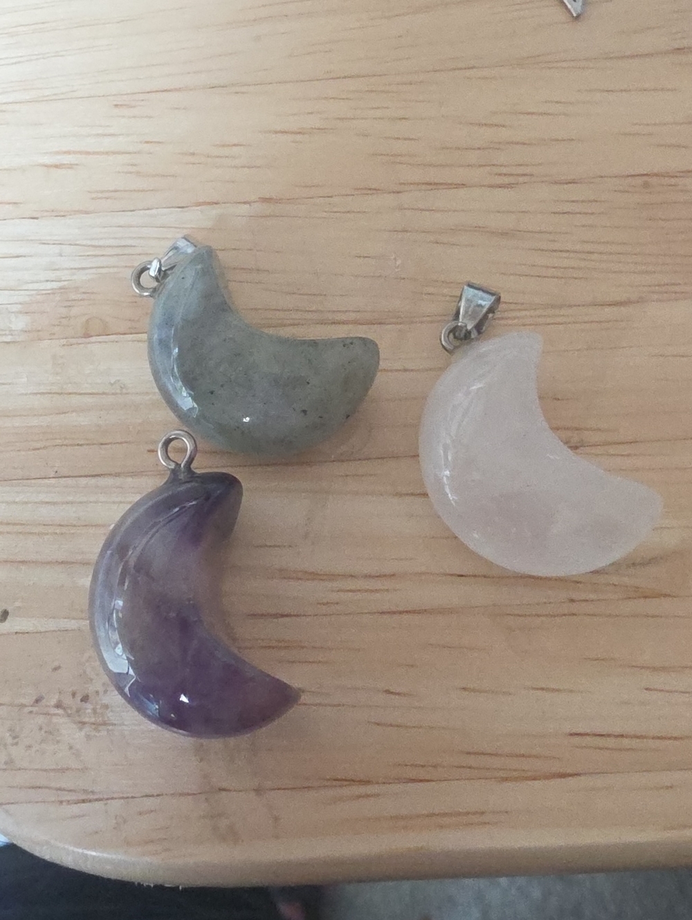 Crescent Moon Trio Amethsyst, Clear Quartz & Labradorite. Pendants Only. Set.